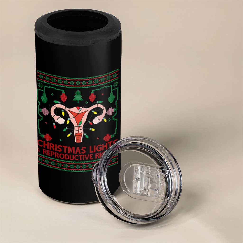 Christmas Lights And Reproductive Rights 4 in 1 Can Cooler Tumbler Xmas Feminist Supporter Gift - Wonder Print Shop