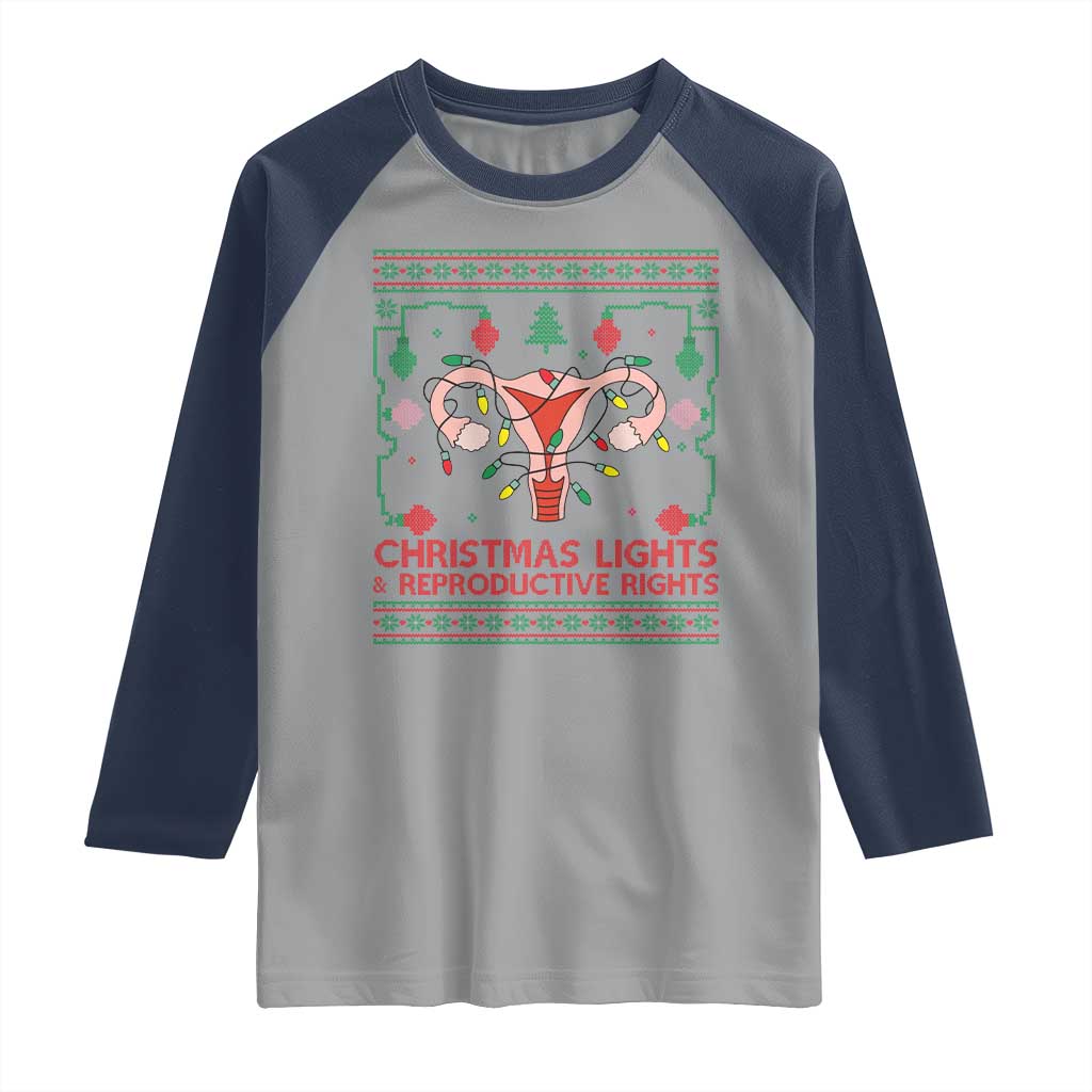 Christmas Lights And Reproductive Rights Raglan Shirt Xmas Feminist Supporter Gift - Wonder Print Shop
