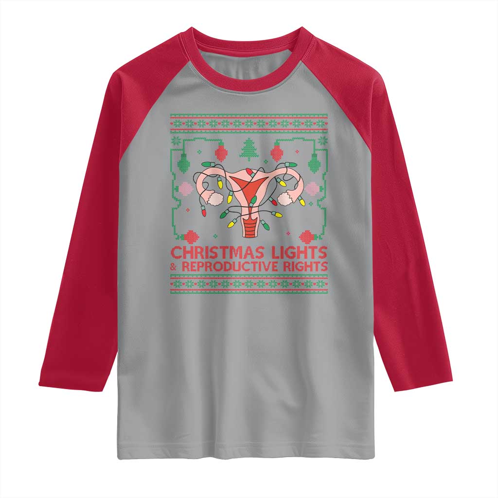 Christmas Lights And Reproductive Rights Raglan Shirt Xmas Feminist Supporter Gift - Wonder Print Shop