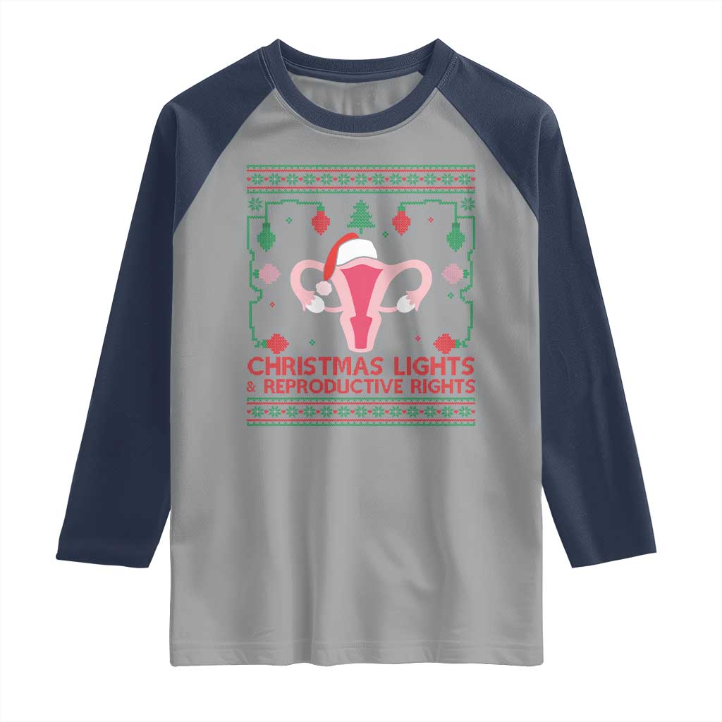 Christmas Lights And Reproductive Rights Ugly Christmas Raglan Shirt Feminist Holiday Gift - Wonder Print Shop