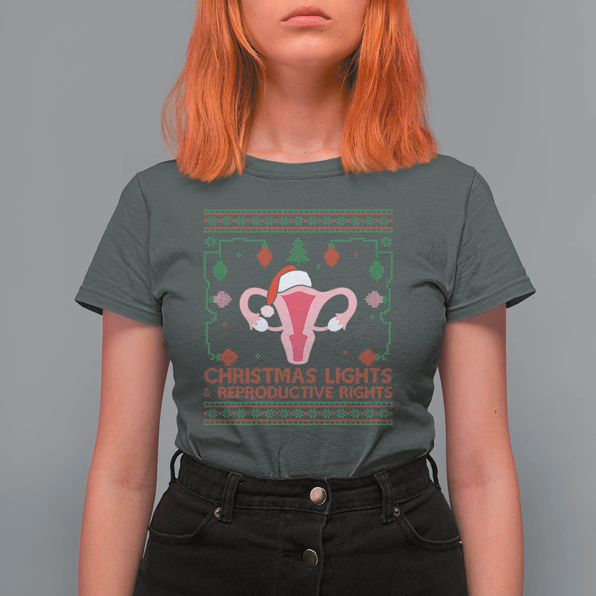 Christmas Lights And Reproductive Rights Ugly Christmas T Shirt For Women Feminist Holiday Gift - Wonder Print Shop