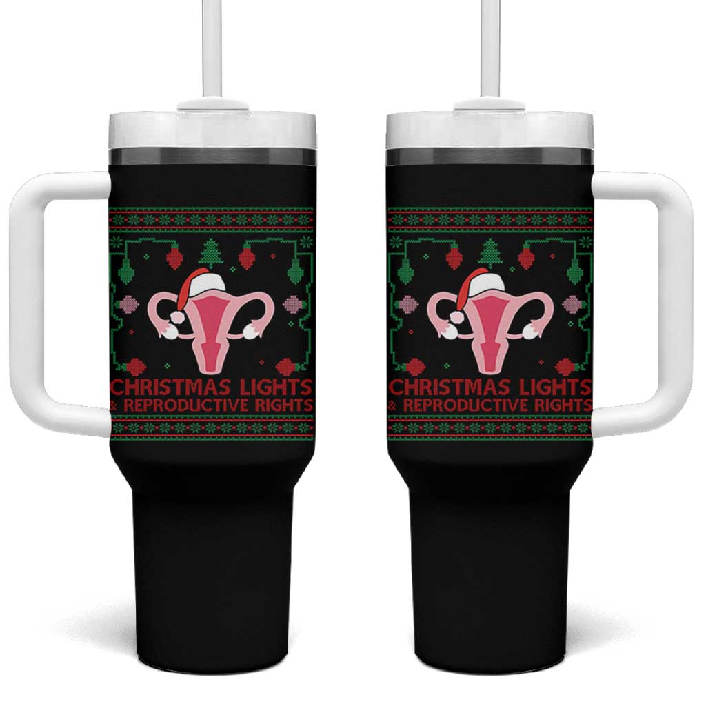 Christmas Lights And Reproductive Rights Ugly Christmas Tumbler With Handle Feminist Holiday Gift - Wonder Print Shop