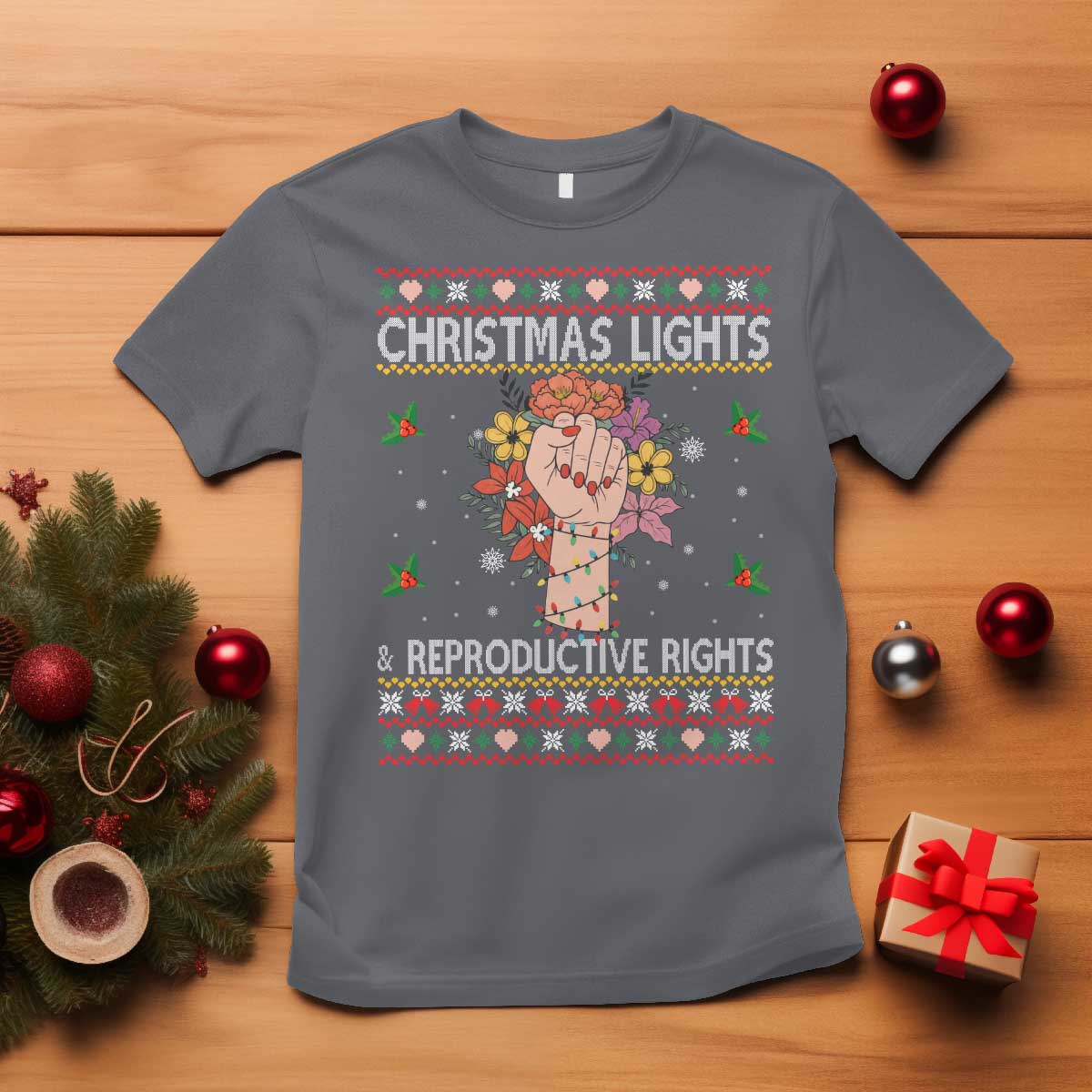 Funny Feminist Lights And Reproductive Rights T Shirt Ugly Christmas Gift - Wonder Print Shop