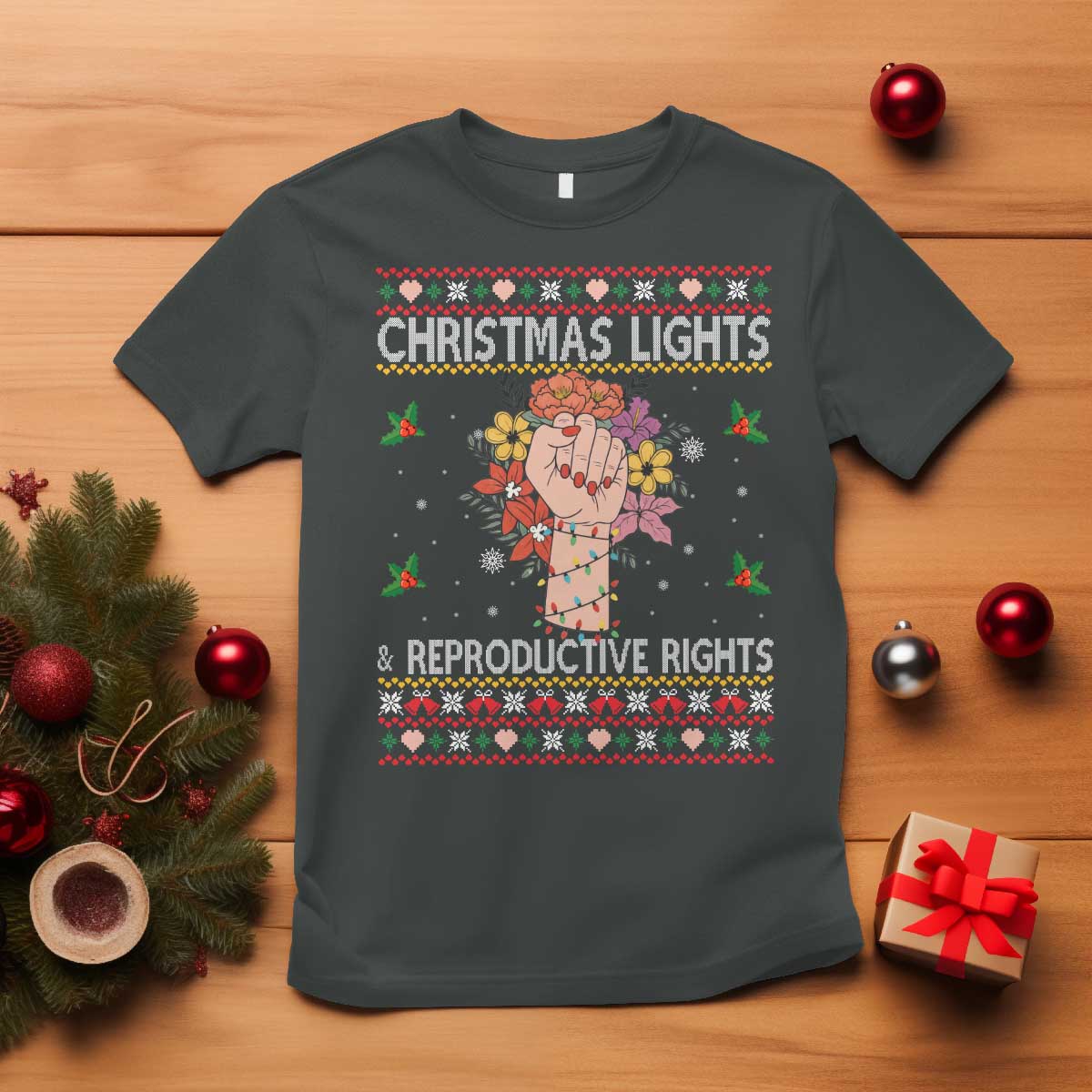 Funny Feminist Lights And Reproductive Rights T Shirt Ugly Christmas Gift - Wonder Print Shop