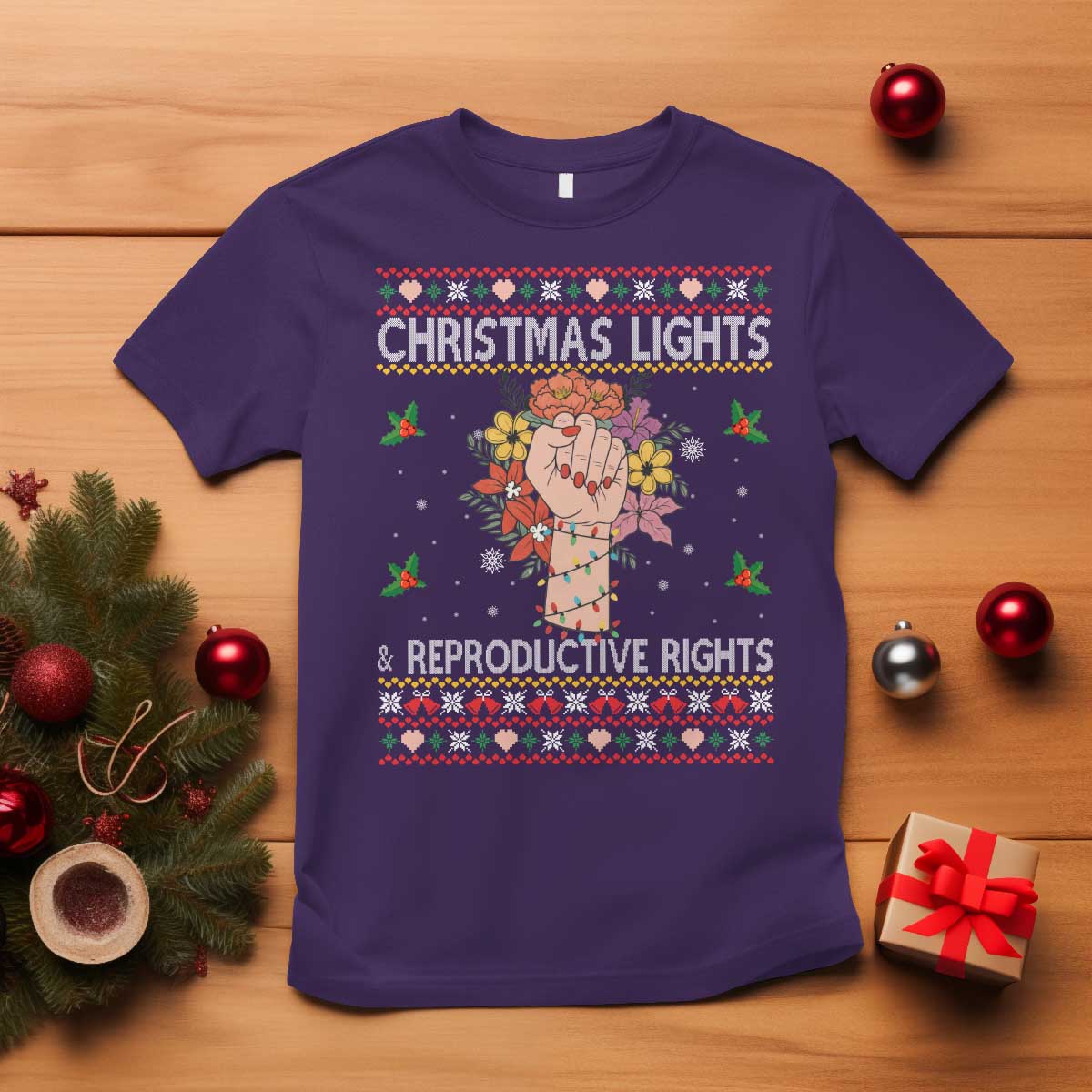 Funny Feminist Lights And Reproductive Rights T Shirt Ugly Christmas Gift - Wonder Print Shop