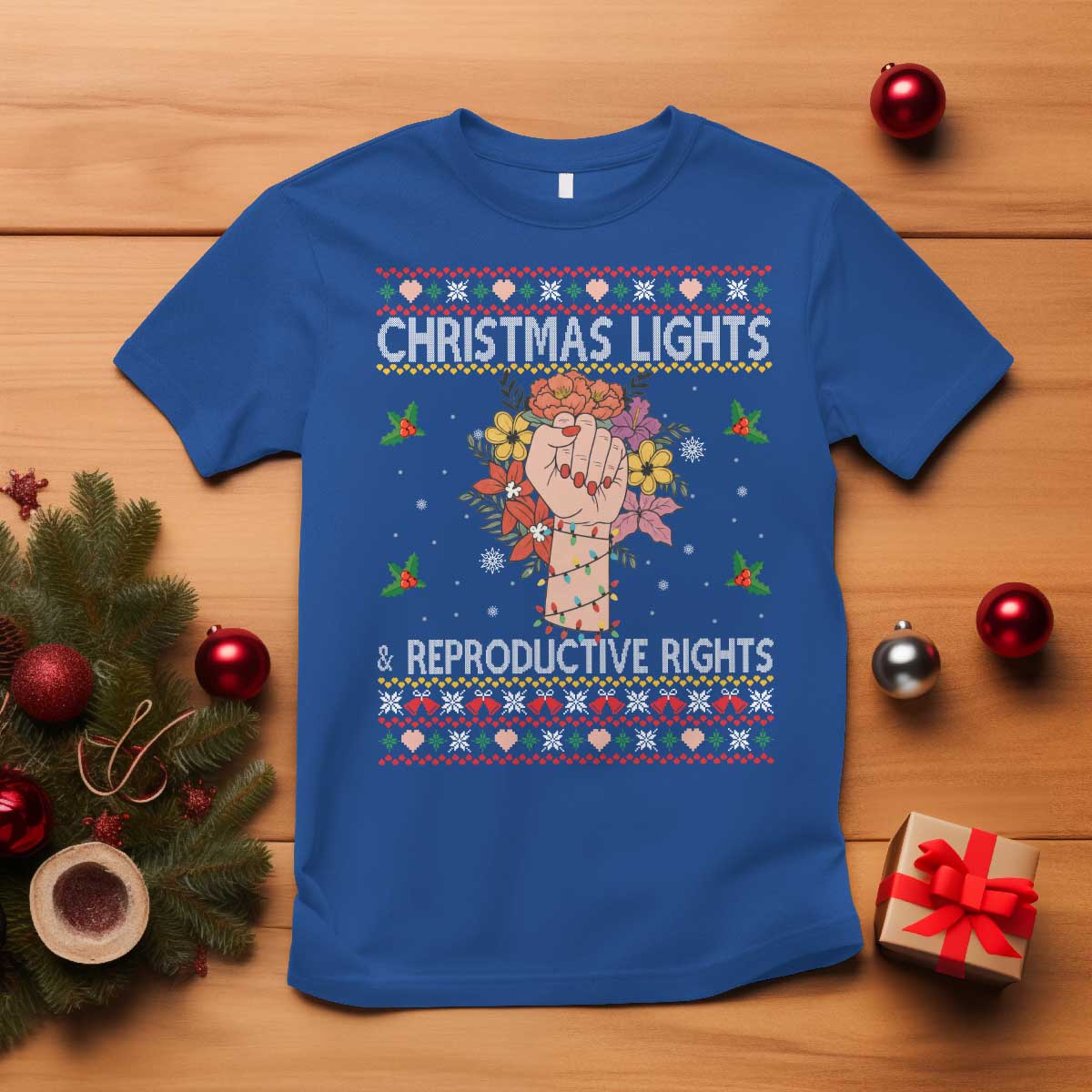 Funny Feminist Lights And Reproductive Rights T Shirt Ugly Christmas Gift - Wonder Print Shop