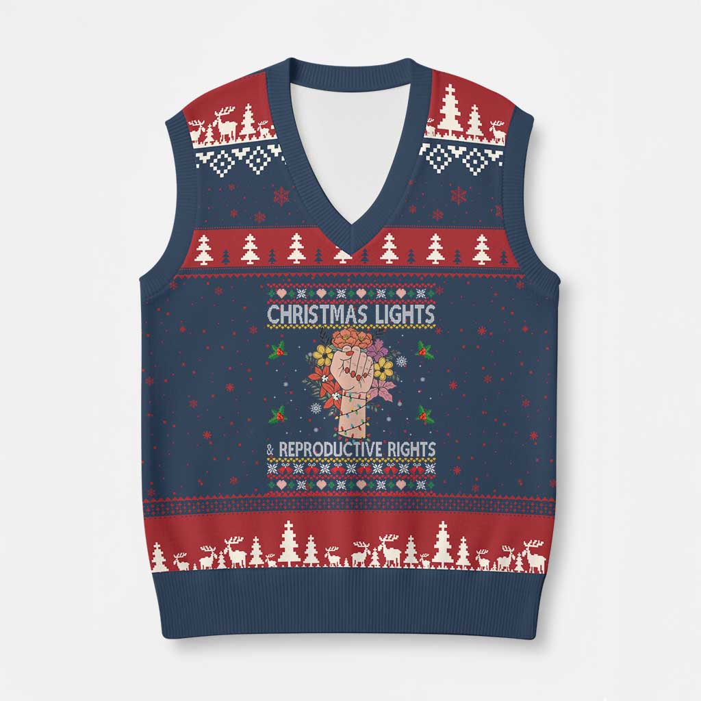 Funny Feminist Lights And Reproductive Rights V-Neck Knit Sweater Vest Ugly Xmas Gift - Wonder Print Shop