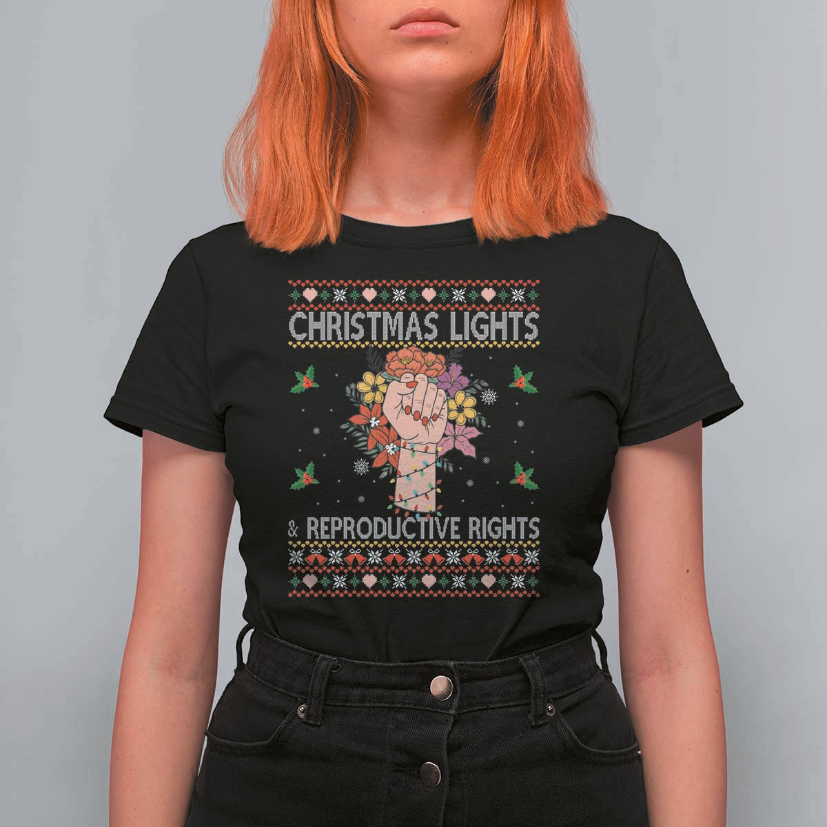 Funny Feminist Lights And Reproductive Rights T Shirt For Women Ugly Christmas Gift - Wonder Print Shop