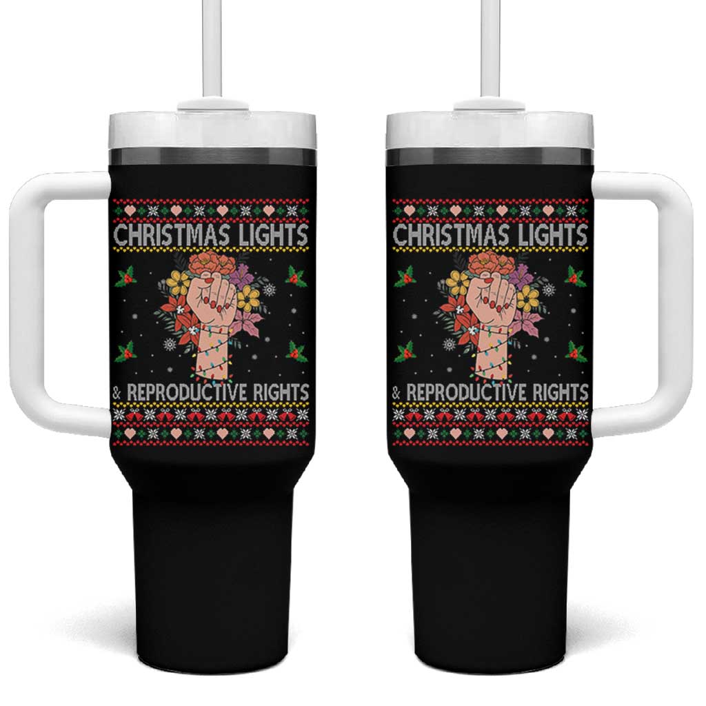 Funny Feminist Lights And Reproductive Rights Tumbler With Handle Ugly Christmas Gift - Wonder Print Shop