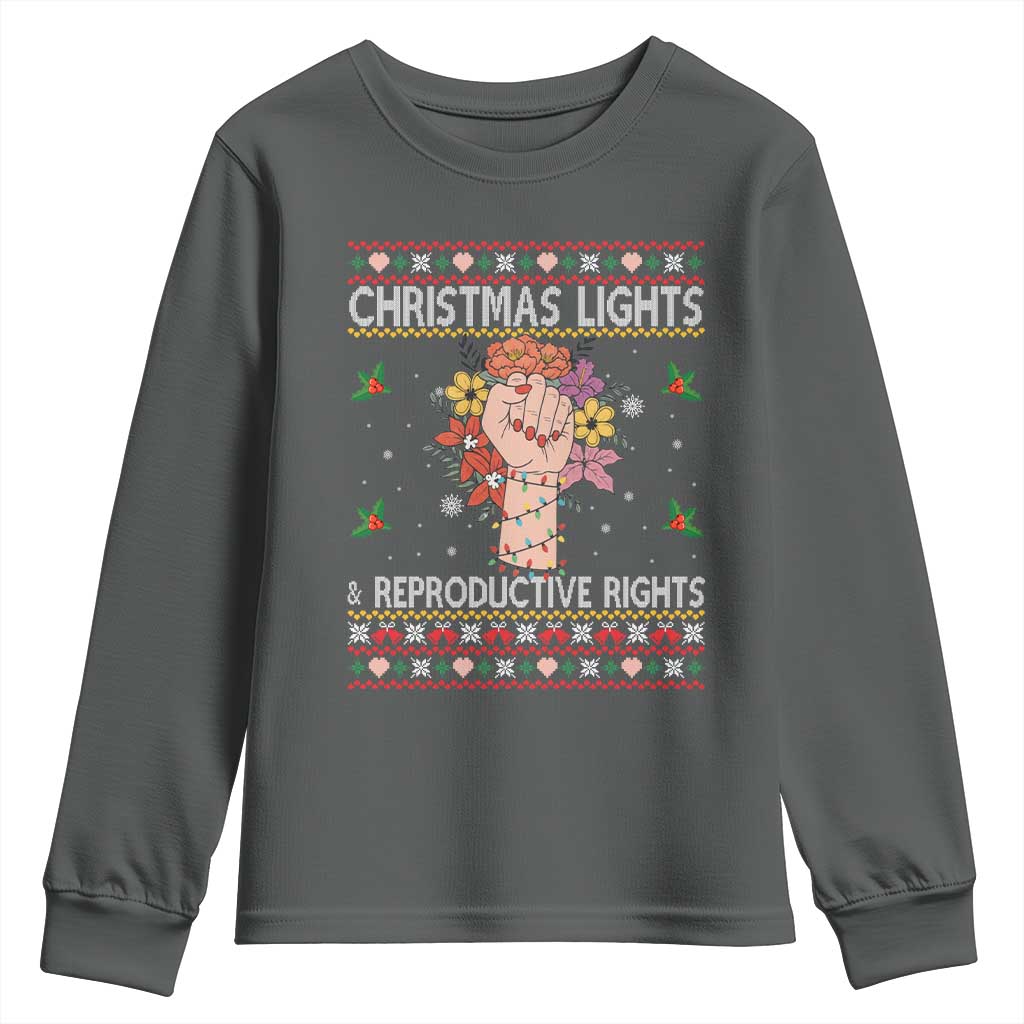 Funny Feminist Lights And Reproductive Rights Youth Sweatshirt Ugly Christmas Gift - Wonder Print Shop