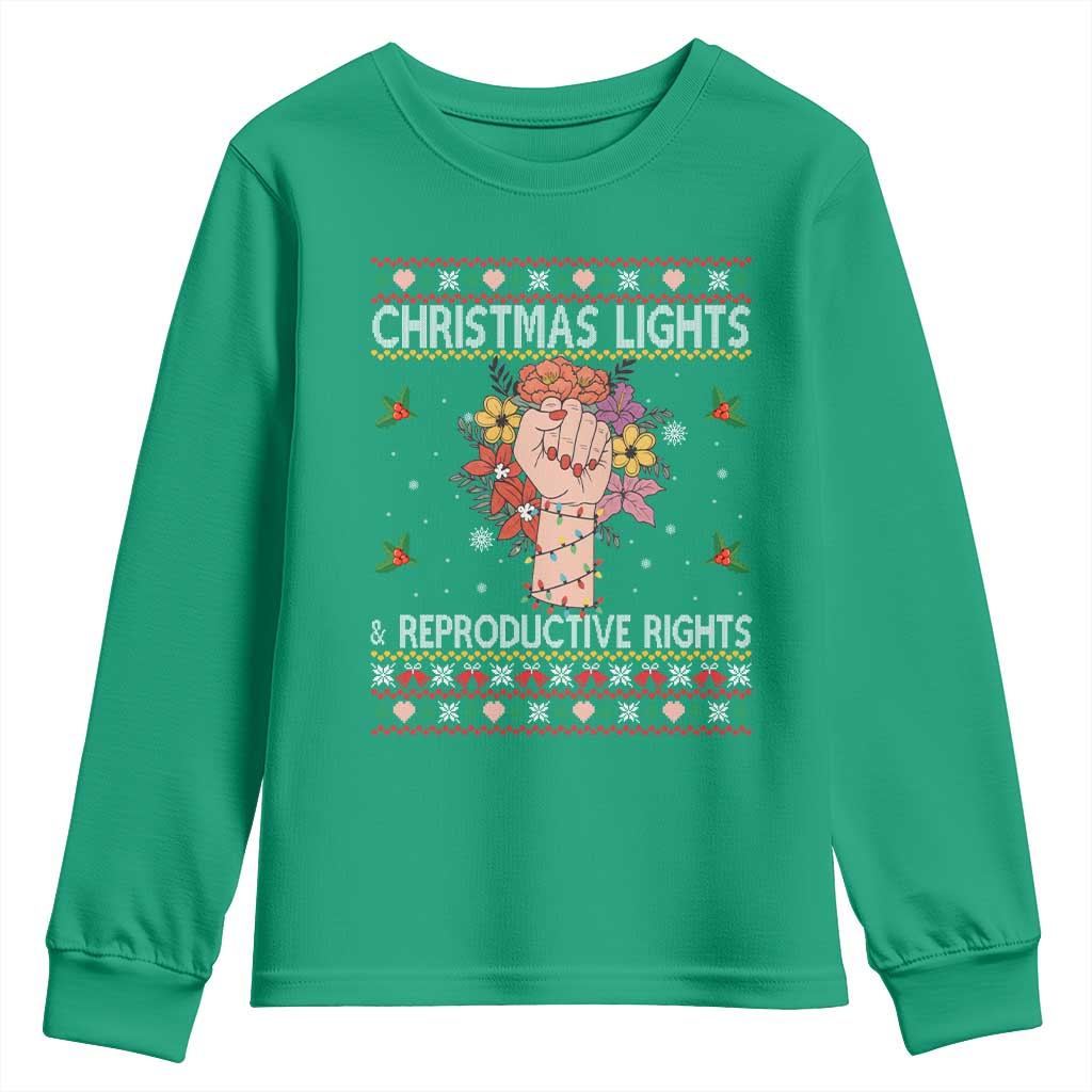 Funny Feminist Lights And Reproductive Rights Youth Sweatshirt Ugly Christmas Gift - Wonder Print Shop