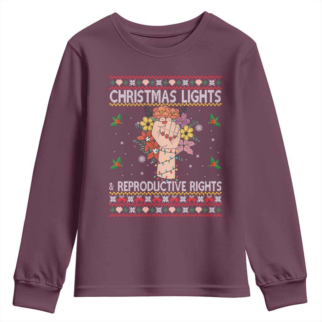 Funny Feminist Lights And Reproductive Rights Youth Sweatshirt Ugly Christmas Gift - Wonder Print Shop