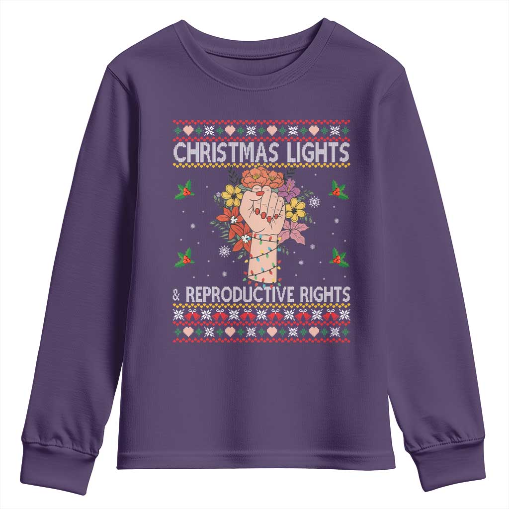 Funny Feminist Lights And Reproductive Rights Youth Sweatshirt Ugly Christmas Gift - Wonder Print Shop