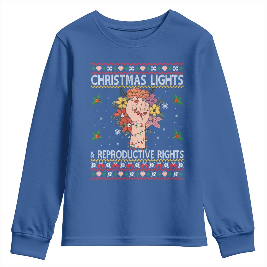 Funny Feminist Lights And Reproductive Rights Youth Sweatshirt Ugly Christmas Gift - Wonder Print Shop