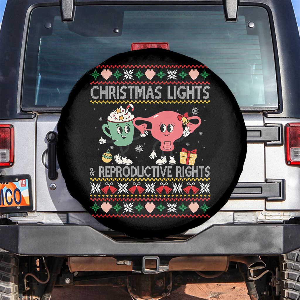 Funny Feminist Christmas Lights And Reproductive Rights Ugly Holiday Gift Spare Tire Cover - Wonder Print Shop