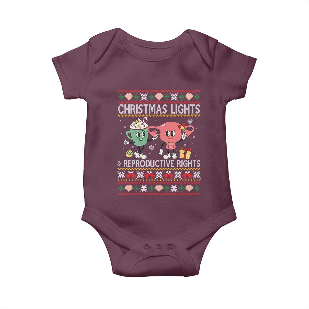 Funny Feminist Christmas Lights And Reproductive Rights Ugly Holiday Gift Baby Onesie - Wonder Print Shop
