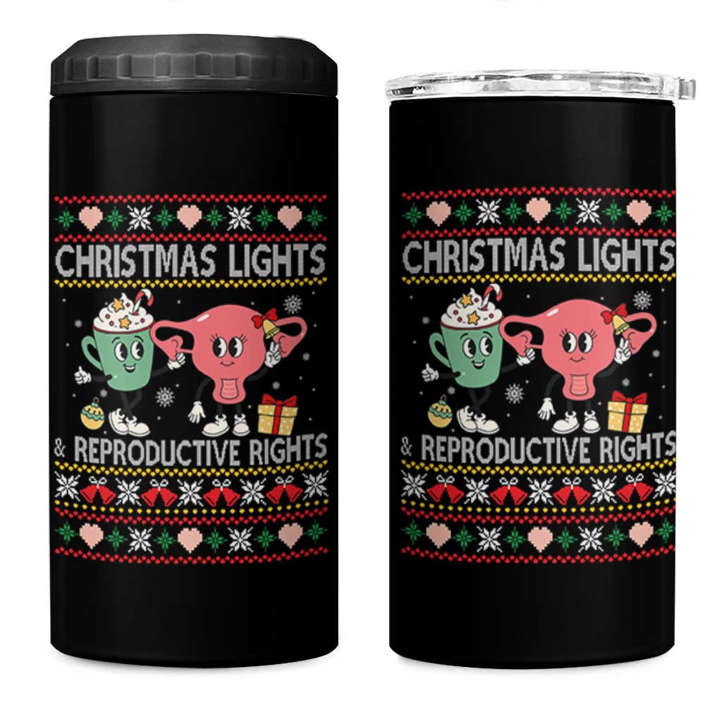 Funny Feminist Christmas Lights And Reproductive Rights Ugly Holiday Gift 4 in 1 Can Cooler Tumbler - Wonder Print Shop