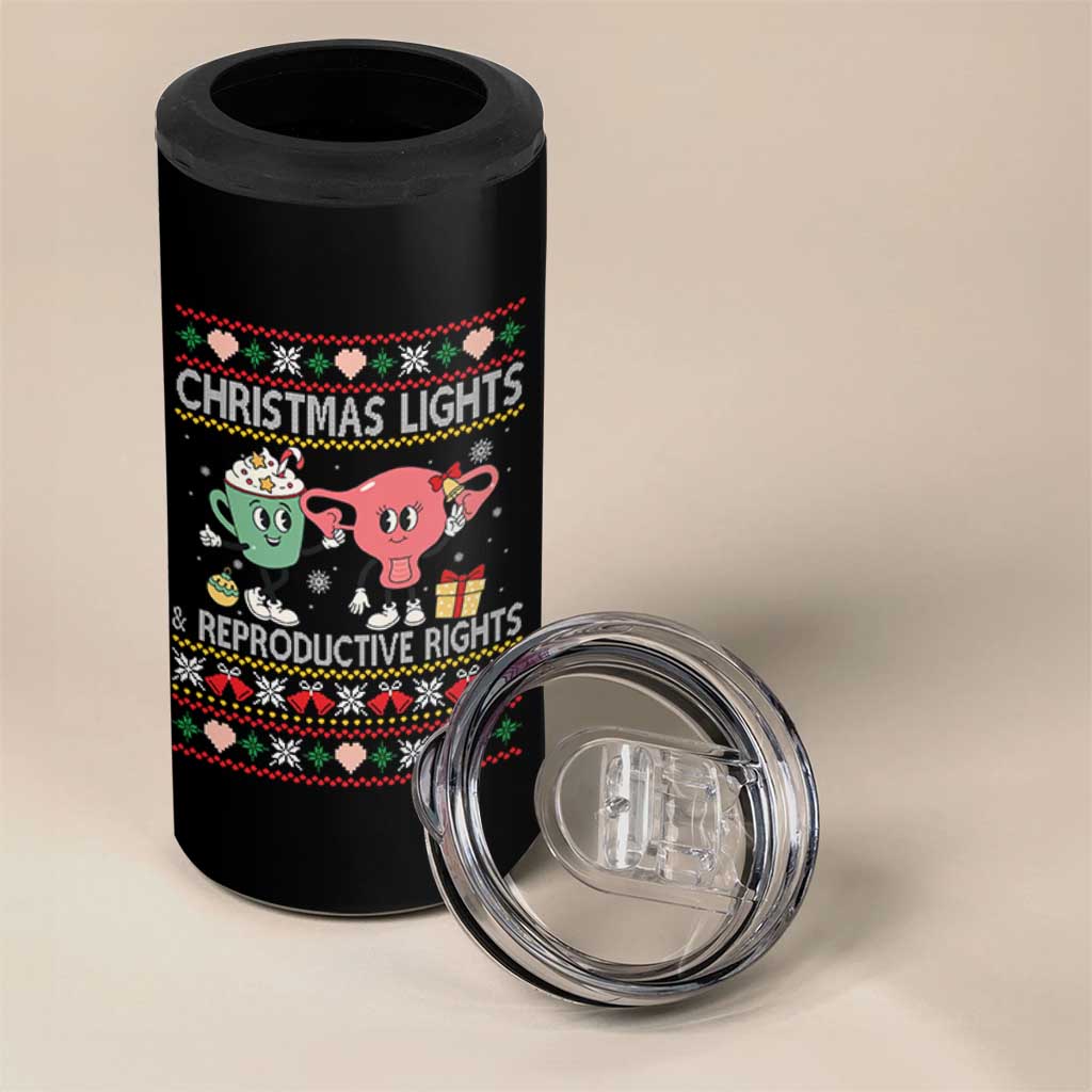 Funny Feminist Christmas Lights And Reproductive Rights Ugly Holiday Gift 4 in 1 Can Cooler Tumbler - Wonder Print Shop