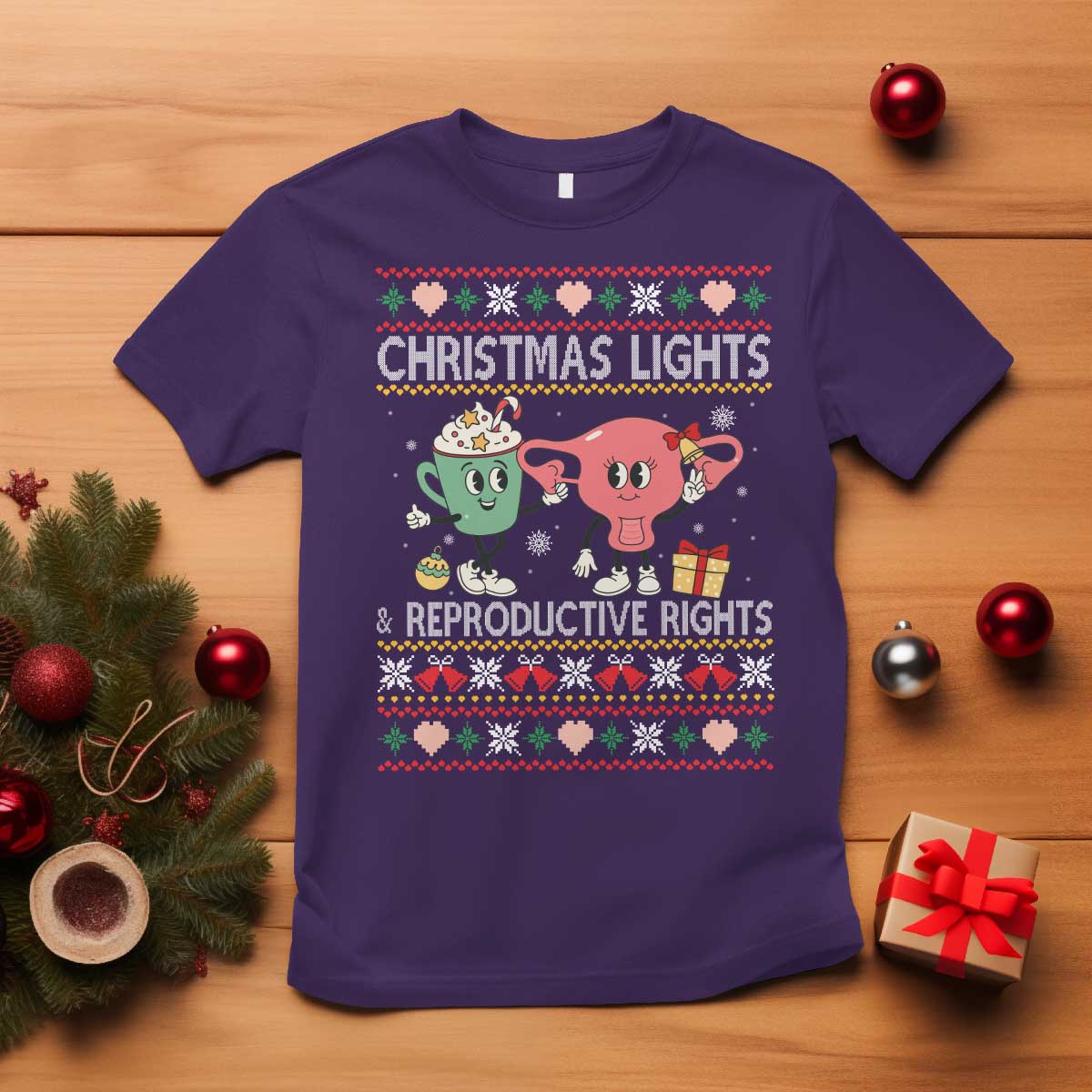 Funny Feminist Christmas Lights And Reproductive Rights Ugly Holiday Gift T Shirt - Wonder Print Shop