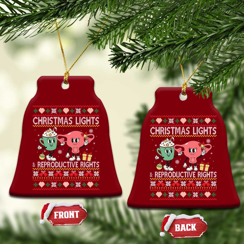 Funny Feminist Christmas Lights And Reproductive Rights Ugly Holiday Gift Ceramic Ornament - Wonder Print Shop