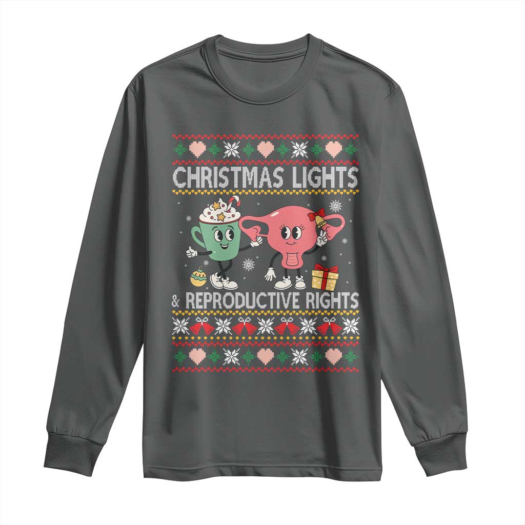 Funny Feminist Christmas Lights And Reproductive Rights Ugly Holiday Gift Long Sleeve Shirt - Wonder Print Shop