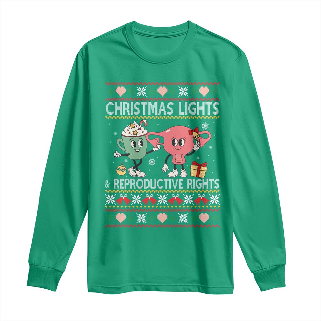 Funny Feminist Christmas Lights And Reproductive Rights Ugly Holiday Gift Long Sleeve Shirt - Wonder Print Shop