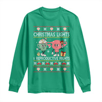 Funny Feminist Christmas Lights And Reproductive Rights Ugly Holiday Gift Long Sleeve Shirt - Wonder Print Shop