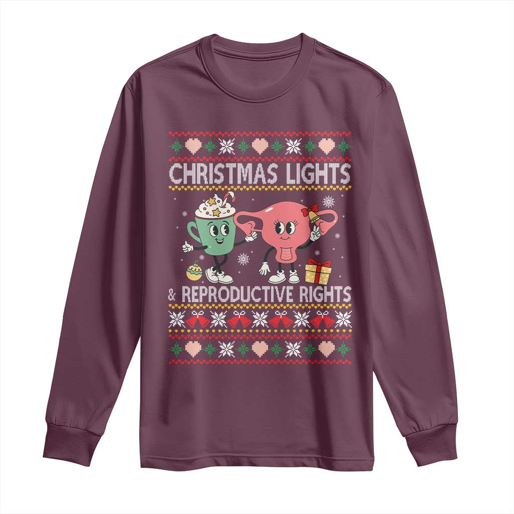 Funny Feminist Christmas Lights And Reproductive Rights Ugly Holiday Gift Long Sleeve Shirt - Wonder Print Shop