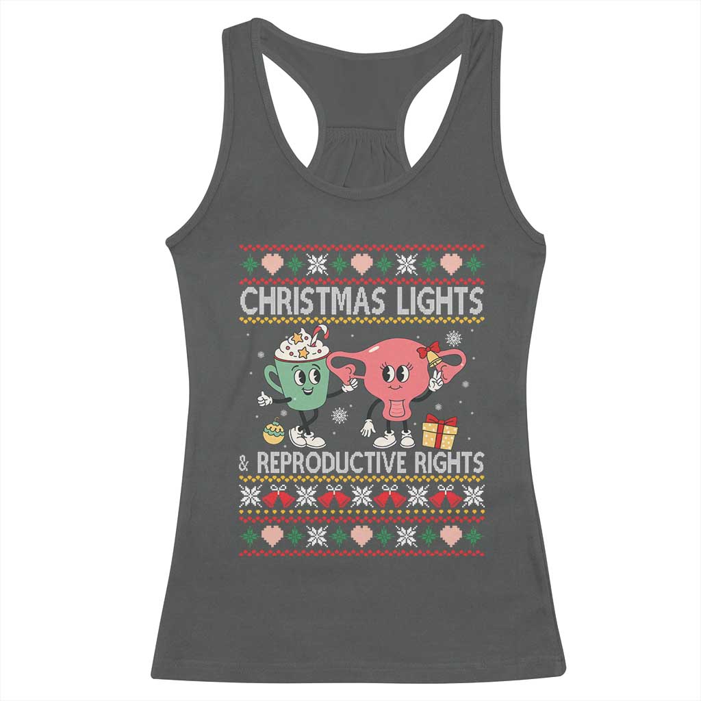 Funny Feminist Christmas Lights And Reproductive Rights Ugly Holiday Gift Racerback Tank Top - Wonder Print Shop