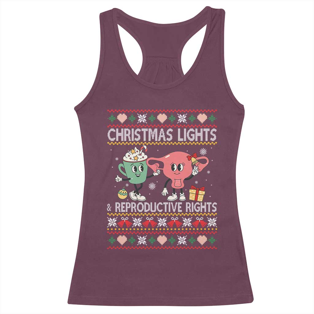 Funny Feminist Christmas Lights And Reproductive Rights Ugly Holiday Gift Racerback Tank Top - Wonder Print Shop