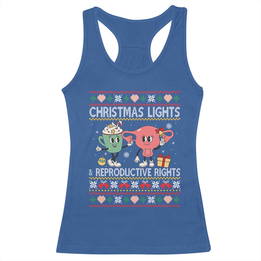 Funny Feminist Christmas Lights And Reproductive Rights Ugly Holiday Gift Racerback Tank Top - Wonder Print Shop