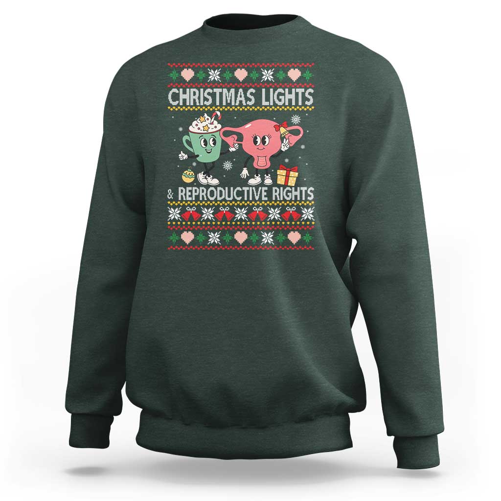 Funny Feminist Christmas Lights And Reproductive Rights Ugly Holiday Gift Sweatshirt - Wonder Print Shop