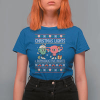 Funny Feminist Christmas Lights And Reproductive Rights Ugly Holiday Gift T Shirt For Women - Wonder Print Shop