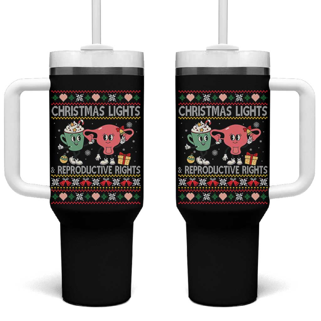 Funny Feminist Christmas Lights And Reproductive Rights Ugly Holiday Gift Tumbler With Handle - Wonder Print Shop