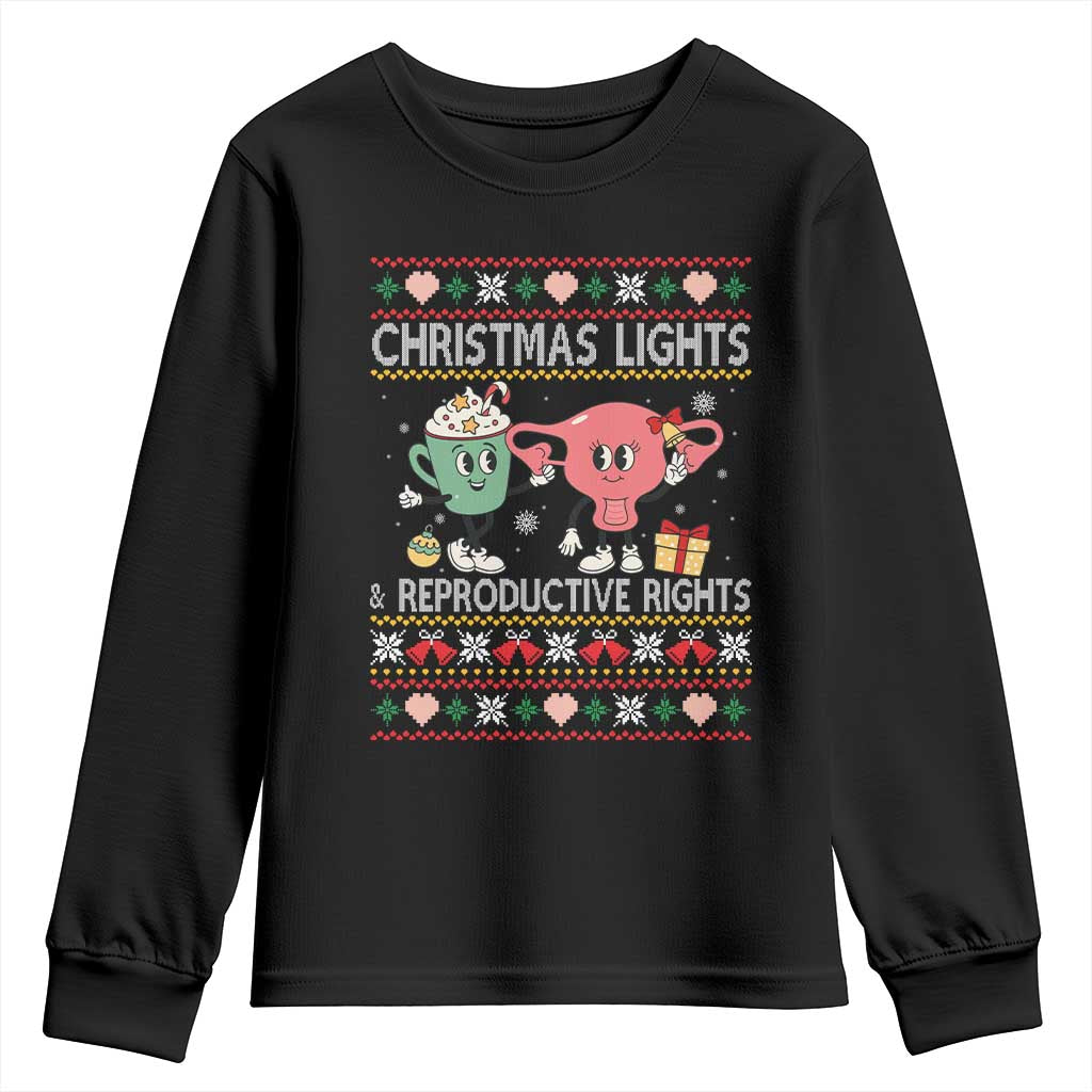 Funny Feminist Christmas Lights And Reproductive Rights Ugly Holiday Gift Youth Sweatshirt - Wonder Print Shop