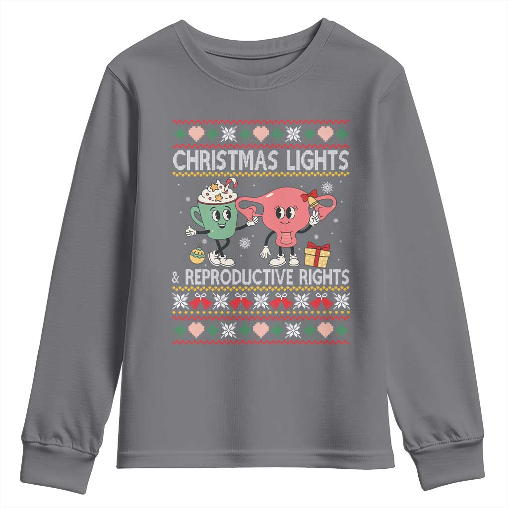 Funny Feminist Christmas Lights And Reproductive Rights Ugly Holiday Gift Youth Sweatshirt - Wonder Print Shop