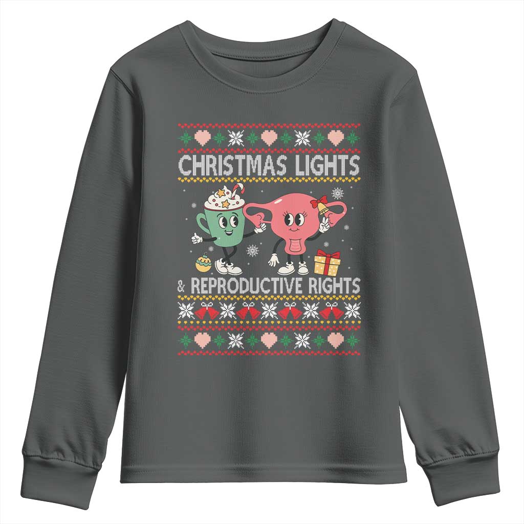 Funny Feminist Christmas Lights And Reproductive Rights Ugly Holiday Gift Youth Sweatshirt - Wonder Print Shop