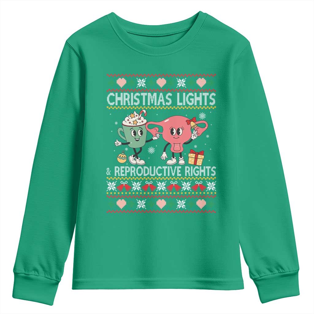 Funny Feminist Christmas Lights And Reproductive Rights Ugly Holiday Gift Youth Sweatshirt - Wonder Print Shop