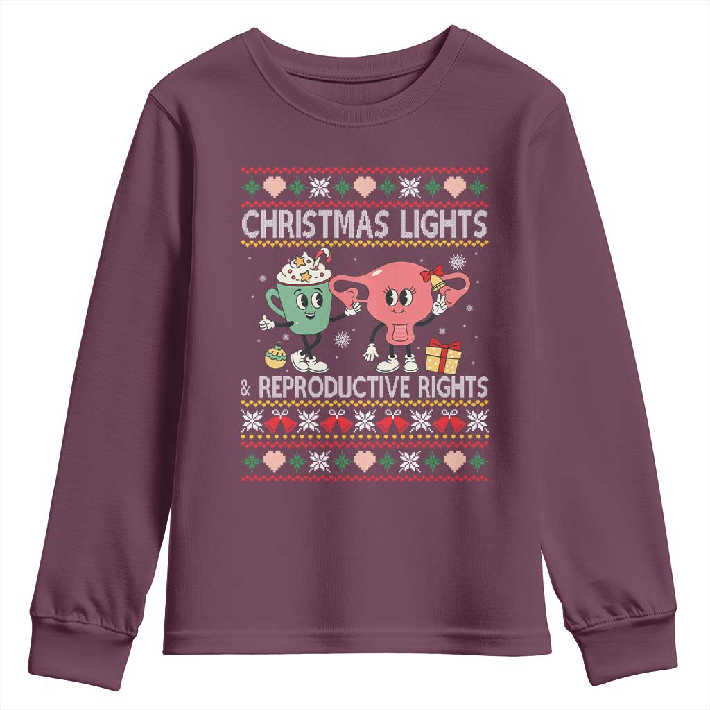 Funny Feminist Christmas Lights And Reproductive Rights Ugly Holiday Gift Youth Sweatshirt - Wonder Print Shop