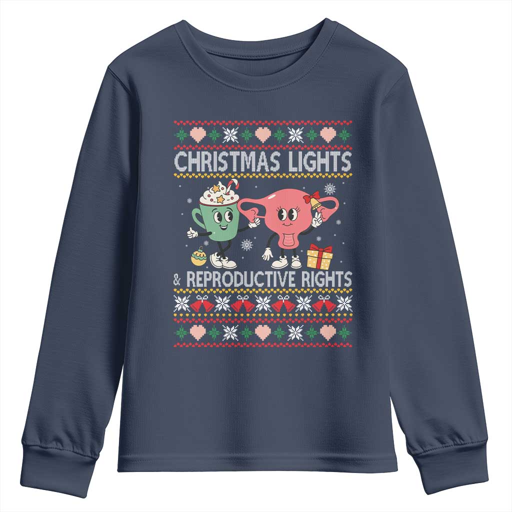 Funny Feminist Christmas Lights And Reproductive Rights Ugly Holiday Gift Youth Sweatshirt - Wonder Print Shop