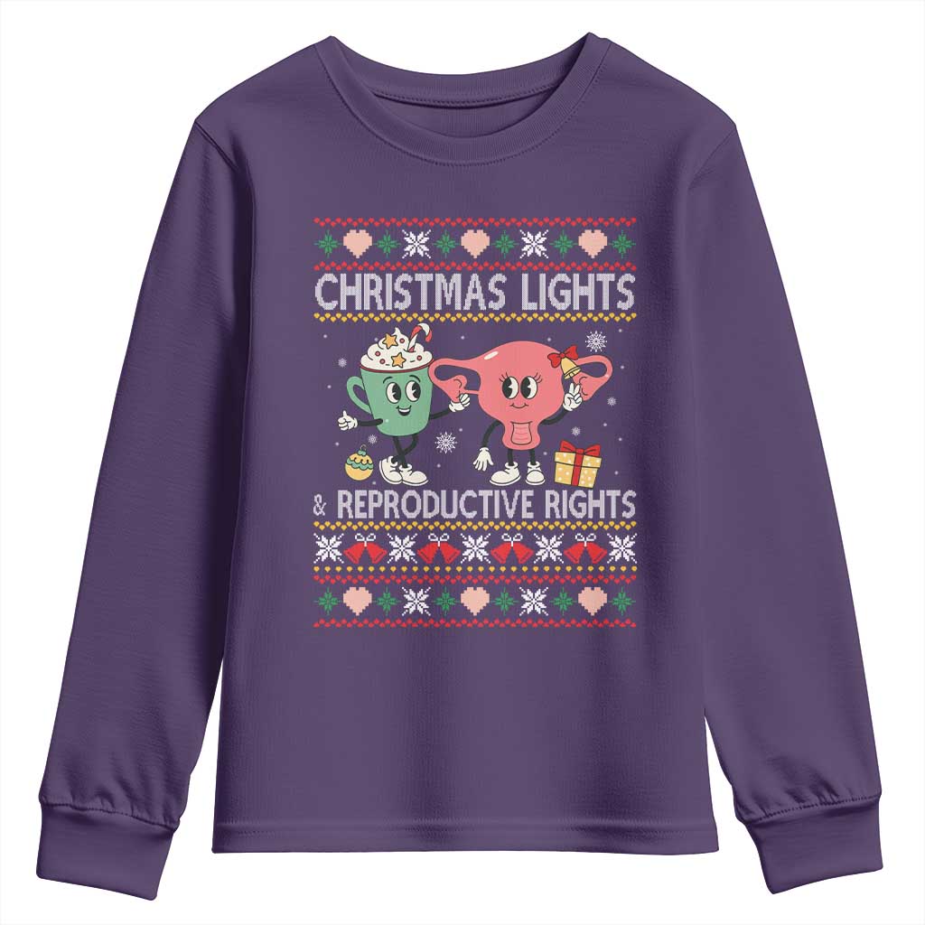 Funny Feminist Christmas Lights And Reproductive Rights Ugly Holiday Gift Youth Sweatshirt - Wonder Print Shop