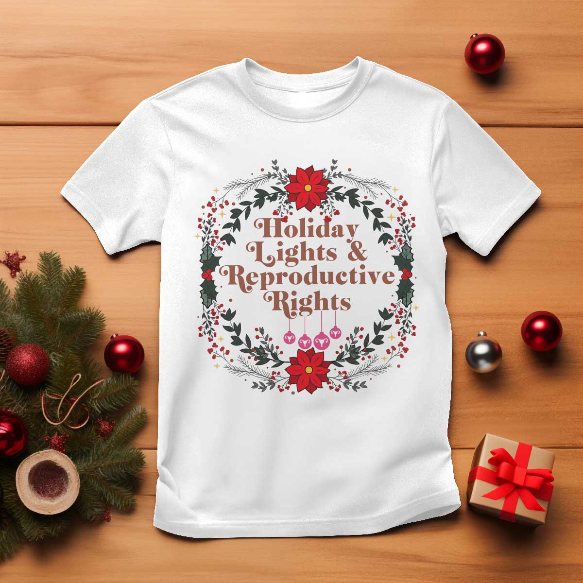 Holiday Lights And Reproductive Rights T Shirt Funny Feminist Christmas Gift - Wonder Print Shop