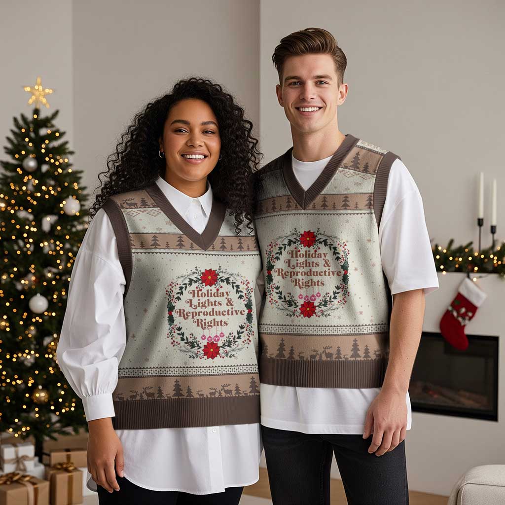 Holiday Lights And Reproductive Rights V-Neck Knit Sweater Vest Funny Feminist Christmas Gift - Wonder Print Shop