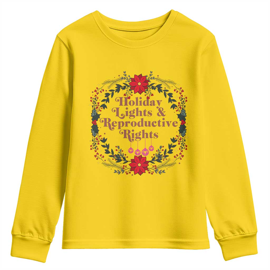 Holiday Lights And Reproductive Rights Youth Sweatshirt Funny Feminist Christmas Gift - Wonder Print Shop