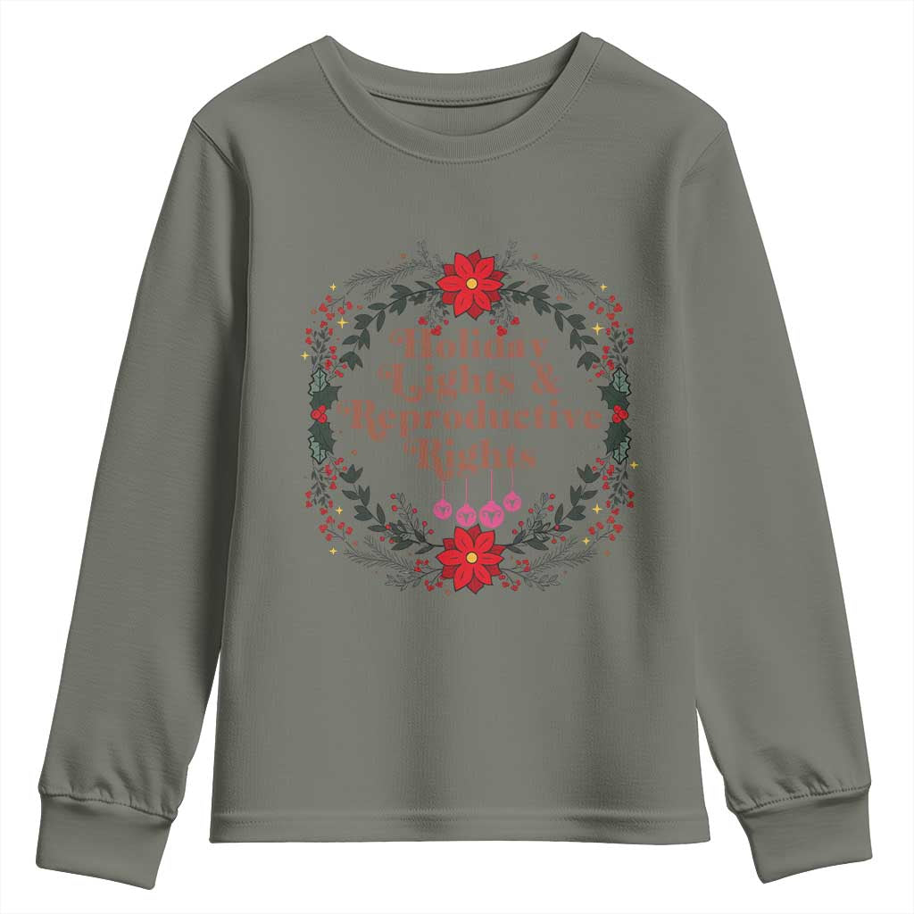 Holiday Lights And Reproductive Rights Youth Sweatshirt Funny Feminist Christmas Gift - Wonder Print Shop