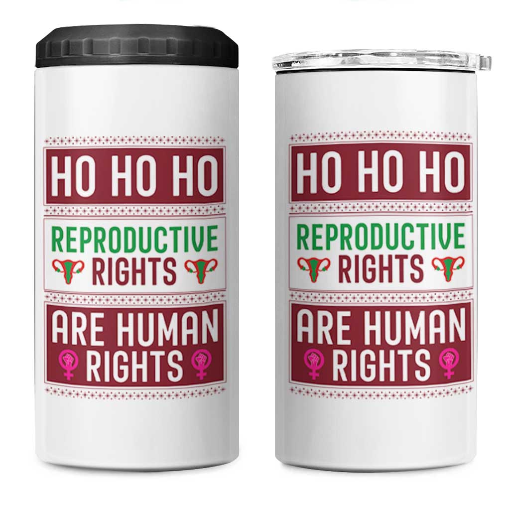 Funny Christmas Feminist Gift 4 in 1 Can Cooler Tumbler Reproductive Rights Are Human Rights - Wonder Print Shop