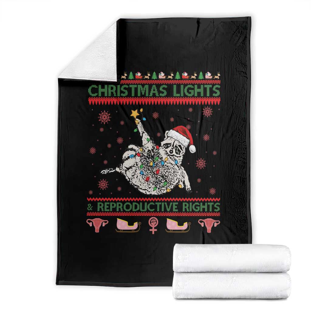 Christmas Lights And Reproductive Rights Ugly Christmas Throw Blanket Feminist Raccoon Gift - Wonder Print Shop