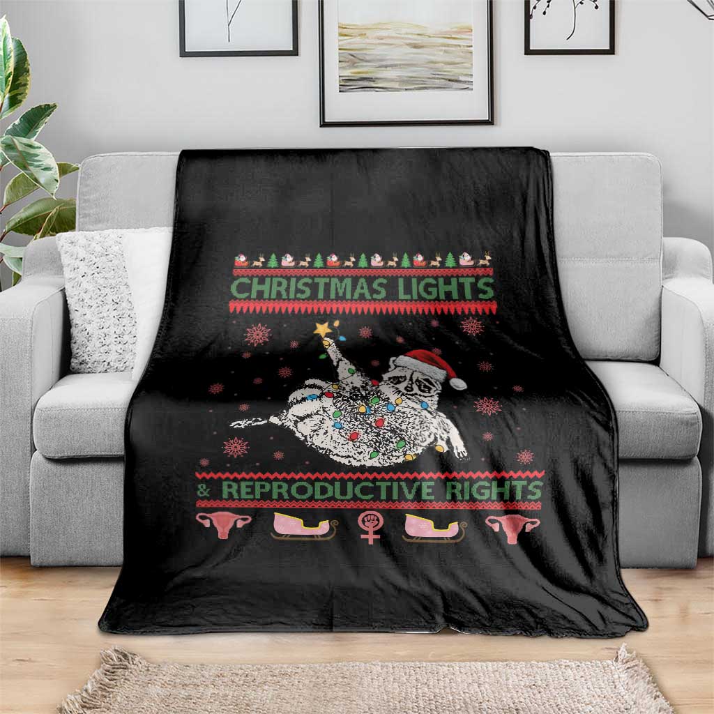 Christmas Lights And Reproductive Rights Ugly Christmas Throw Blanket Feminist Raccoon Gift - Wonder Print Shop