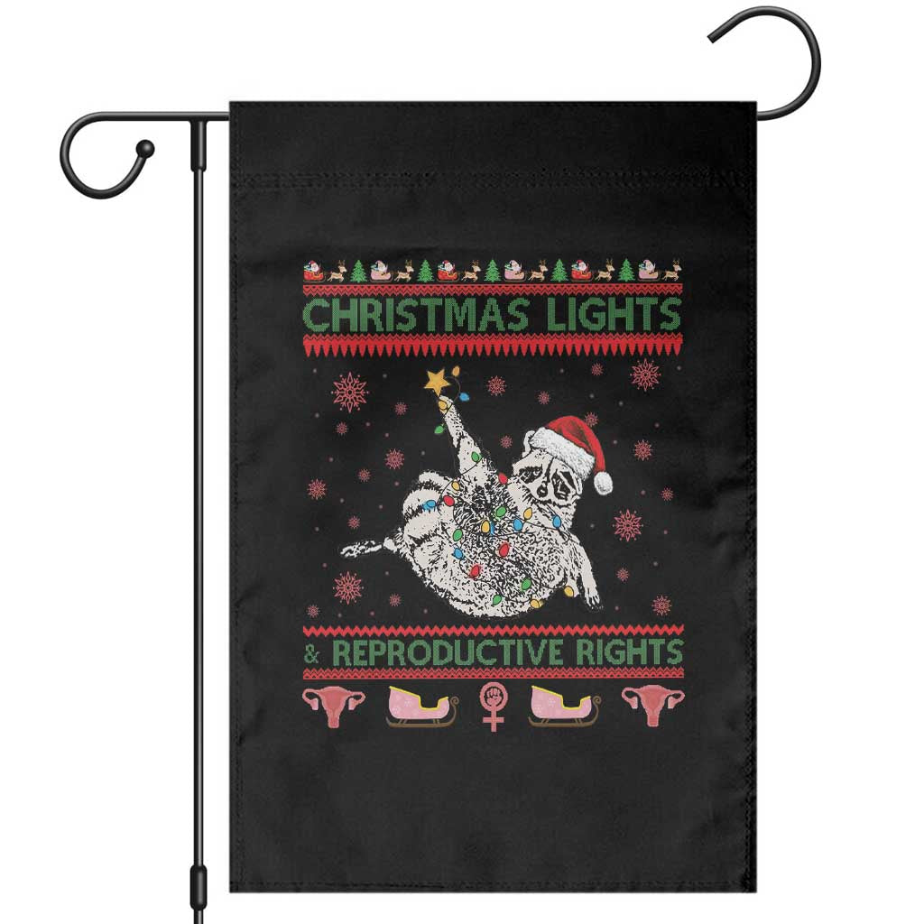 Christmas Lights And Reproductive Rights Ugly Christmas Garden Flag Feminist Raccoon Gift - Wonder Print Shop