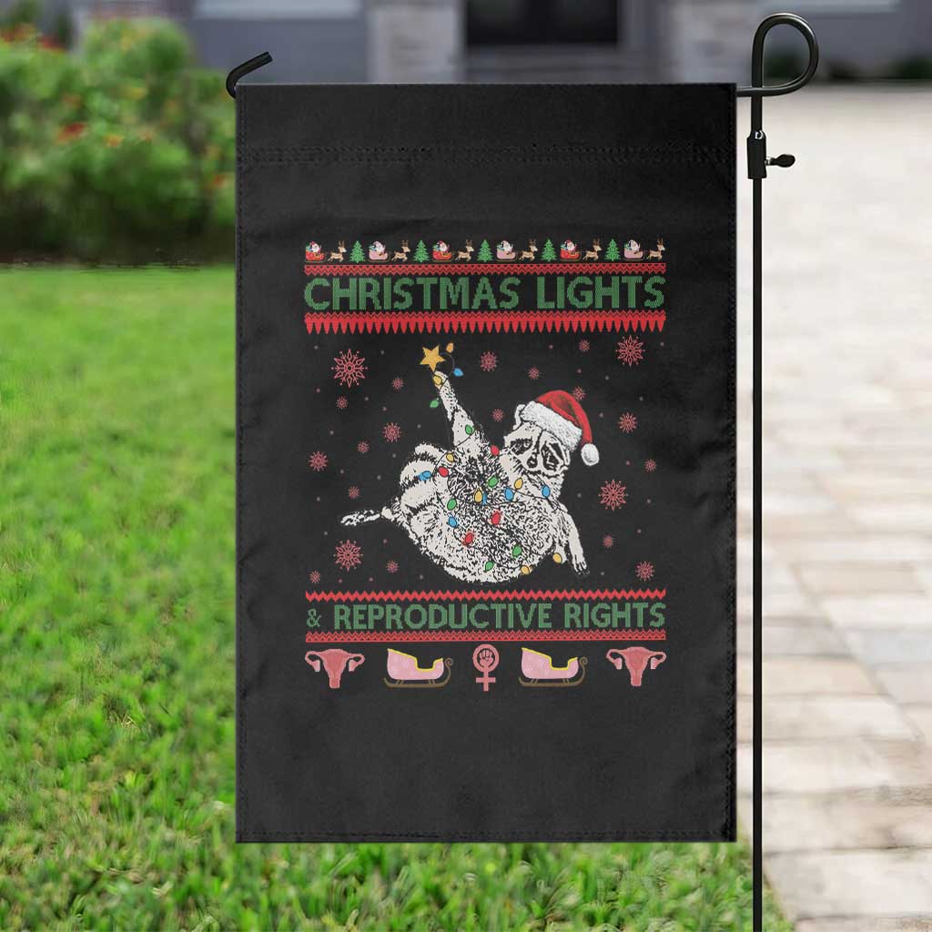 Christmas Lights And Reproductive Rights Ugly Christmas Garden Flag Feminist Raccoon Gift - Wonder Print Shop